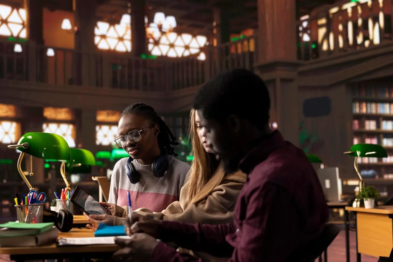 Разнообразная группа студентов, изучающих предпринимательство, занимается изучением лидерства и финансов.